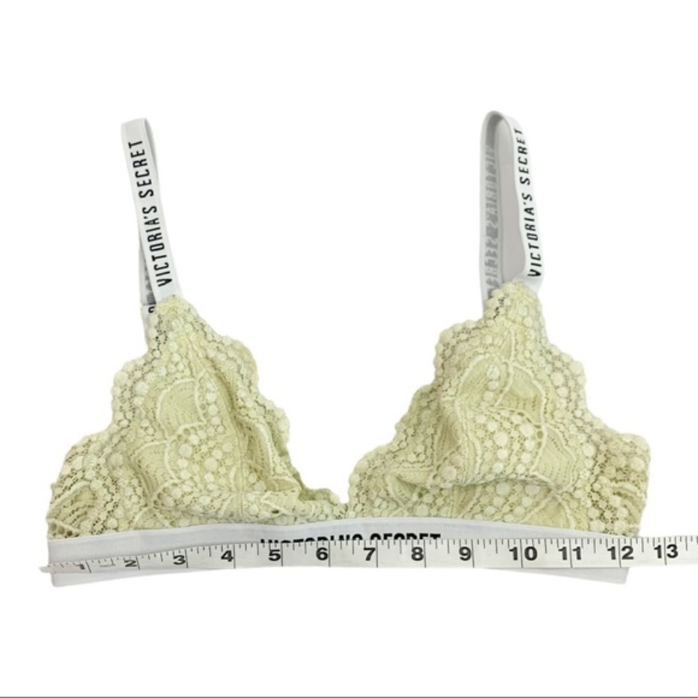Victoria’s Secret Lace Triangle Logo Bralette Yellow White Size Small - Picture 3 of 5